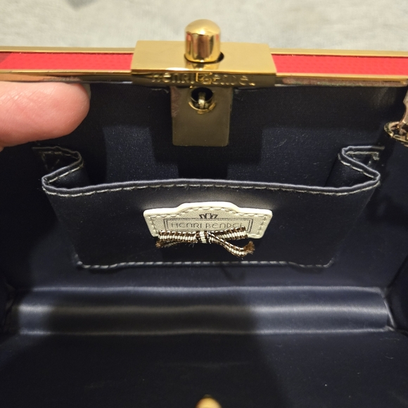 Henri Bendel Red Party Starter Box Clutch With Gold Chain